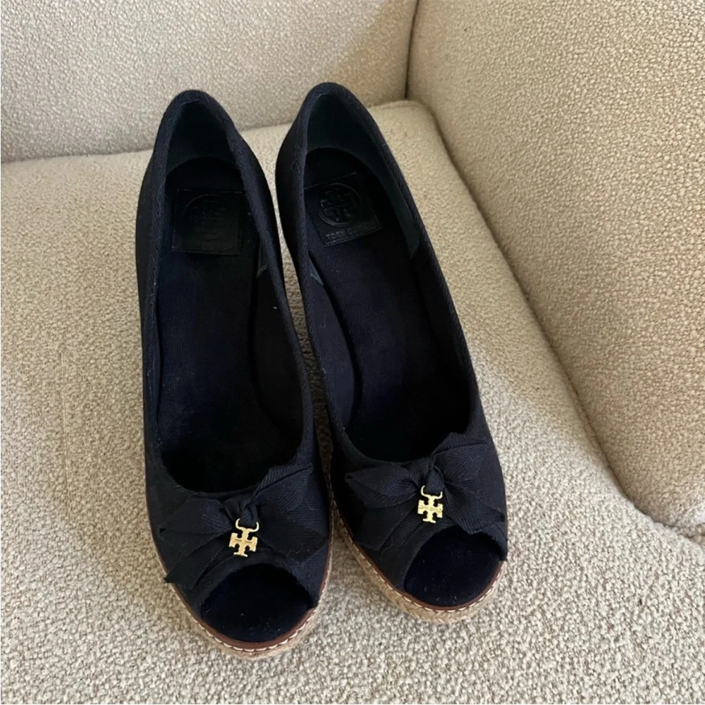 Tory Burch Open toe Jackie wedges.